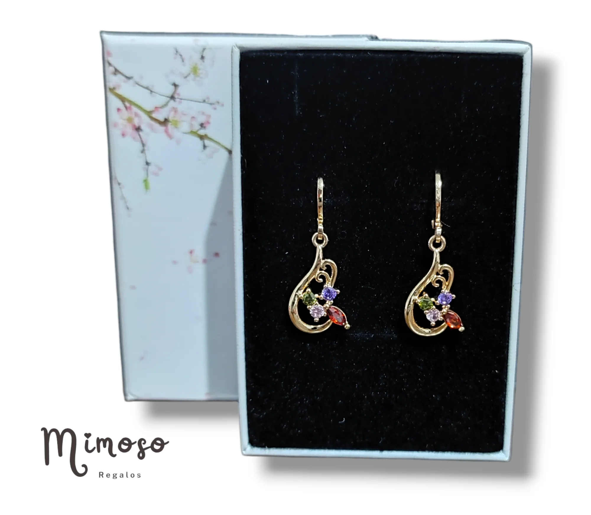 Aretes colgantes con piedras de colores